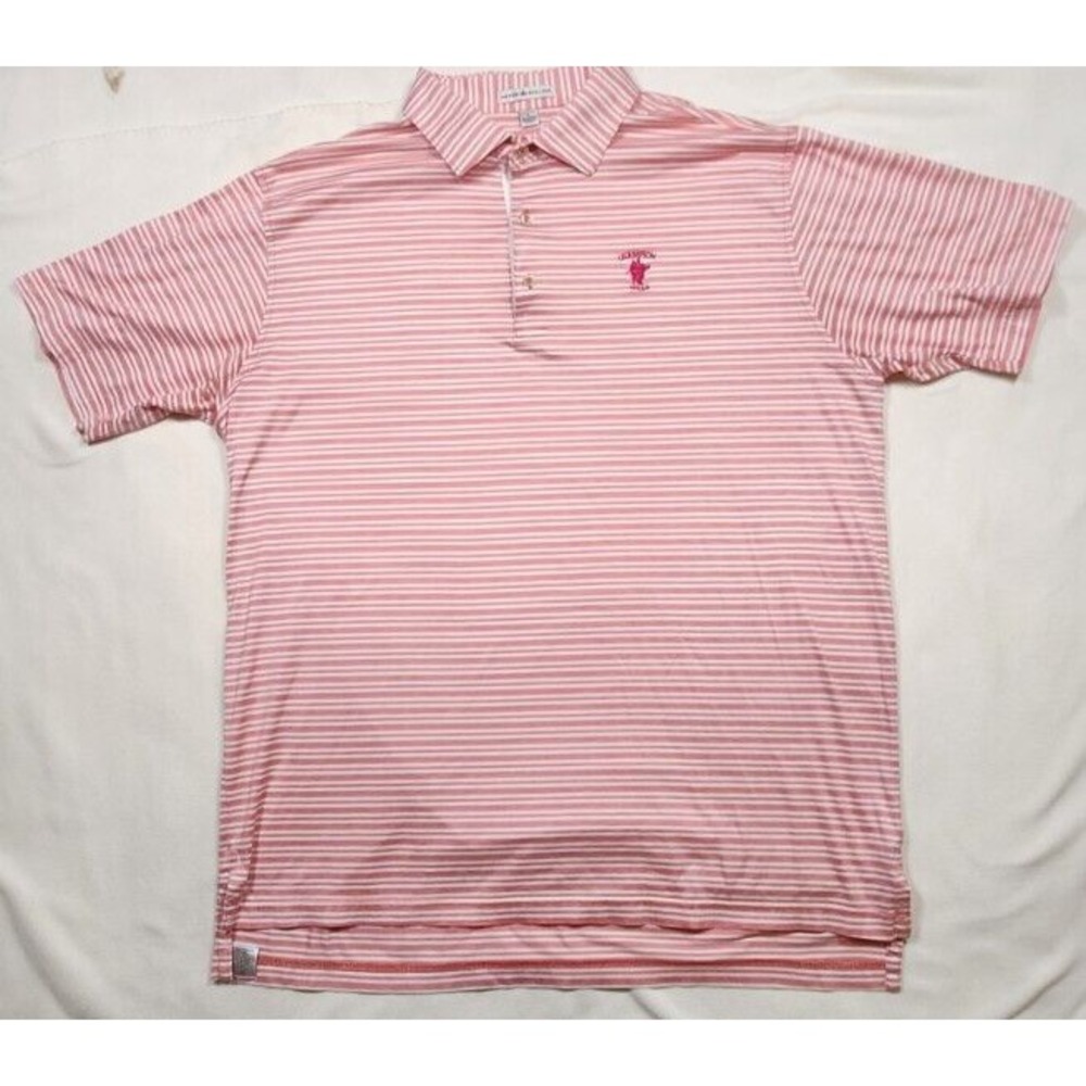 Peter Millar Polo Men L‎ Pink White Striped Champion Hills Golf Club Logo